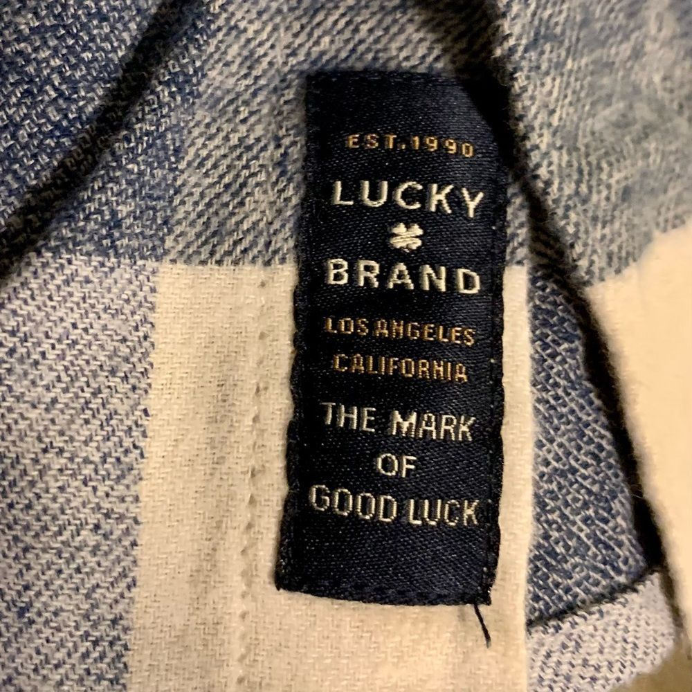🎉Host Pick!🎉 NWT Lucky Brand Blue/Cream Flannel Button-Down Shirt - Picture 8 of 12